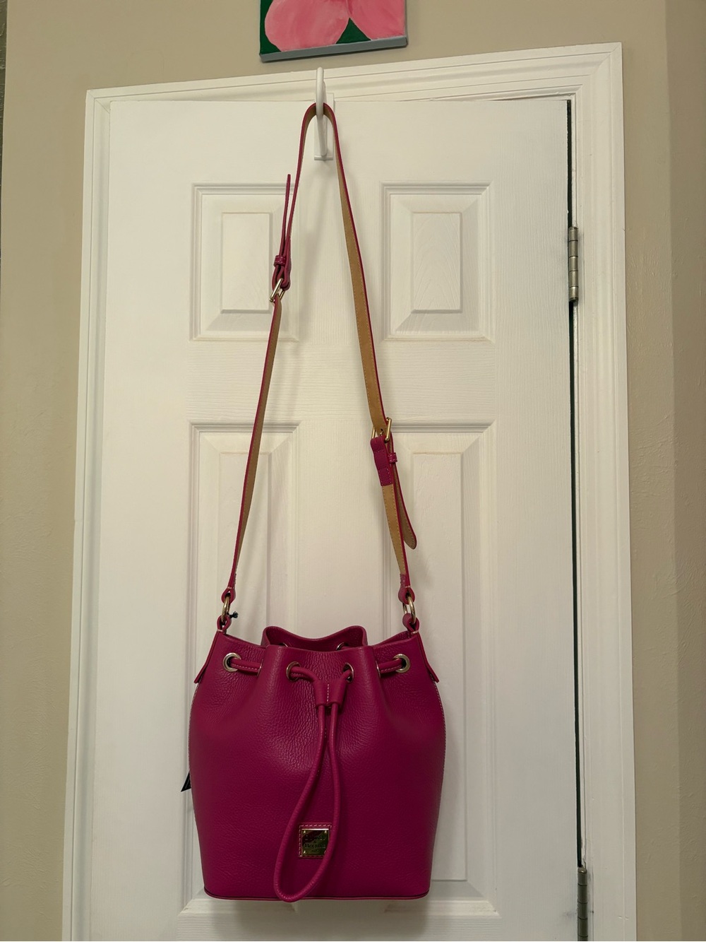Dooney & Bourke Pink Pebbled Leather Drawstring Bucket Bag